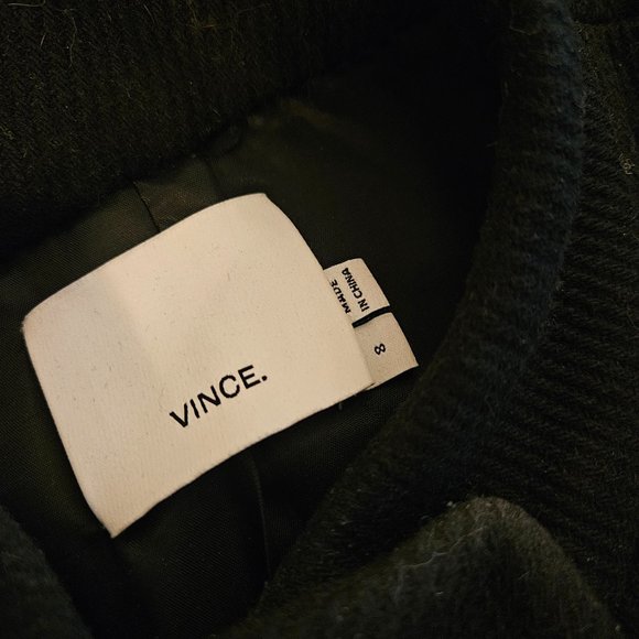 VINCE BLACK WOOL COAT WITH LAMB LEATHER TRIM.  SIZE 8/FITS SIZE 12 - Picture 6 of 13